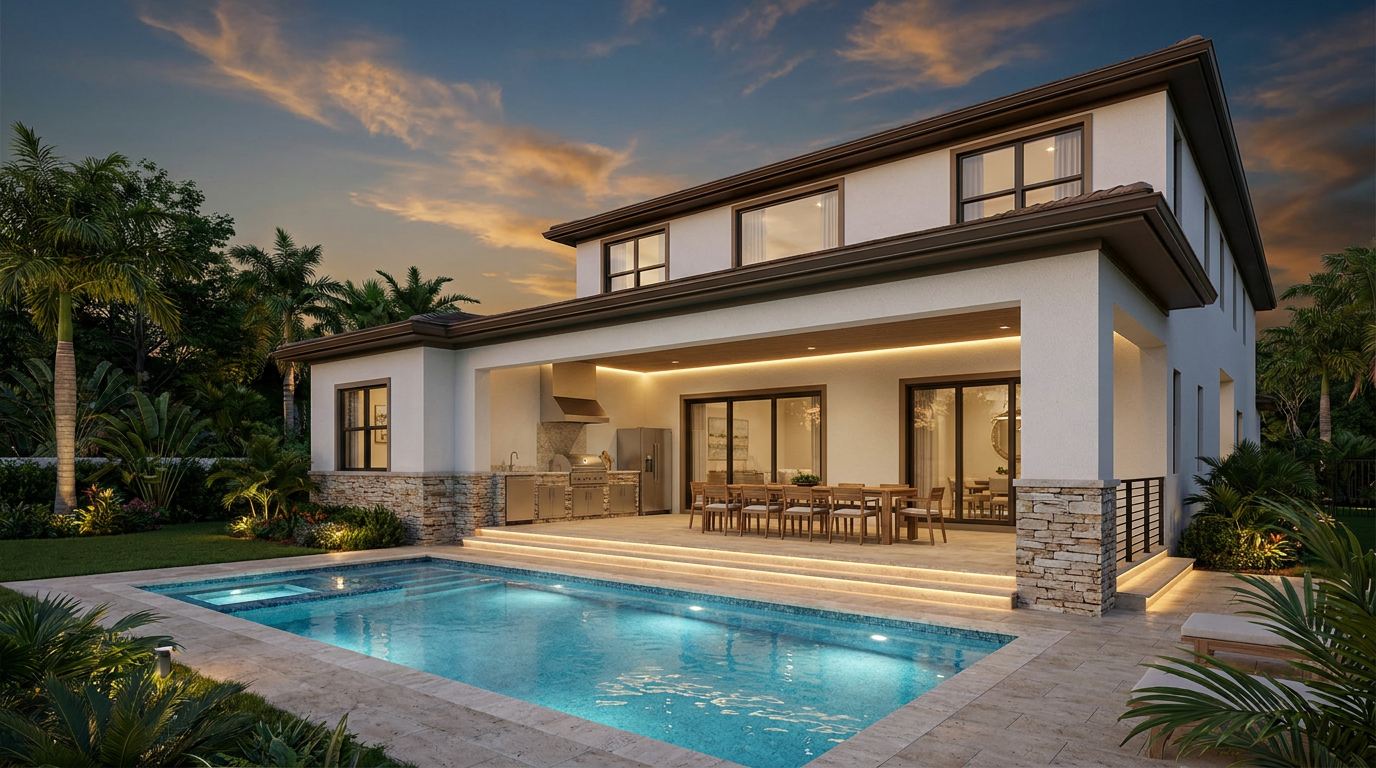 Pool and gourmet area concept — conceptual rendering